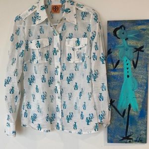 Tory Burch Lobster shirt. Light, semi sheer shirt.  Versatile and fun!